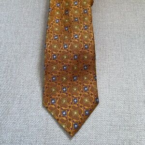 Hickey Freeman 100 Percent Silk Gold and Blue Geometric Tie